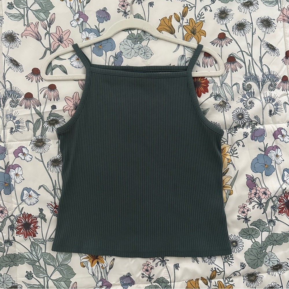 Dark Green Ribbed Women's Tank Top